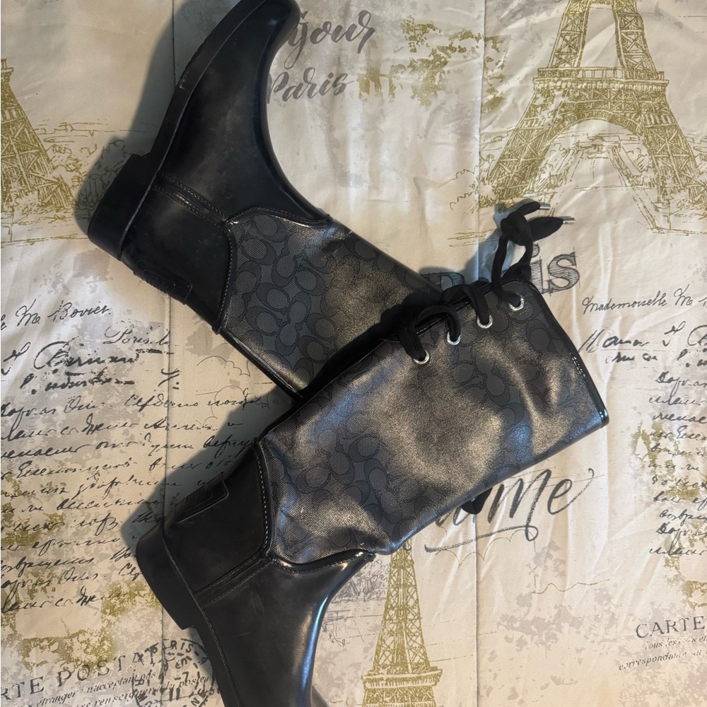 Coach Black Winter Rain Boots Lace-Up Design
